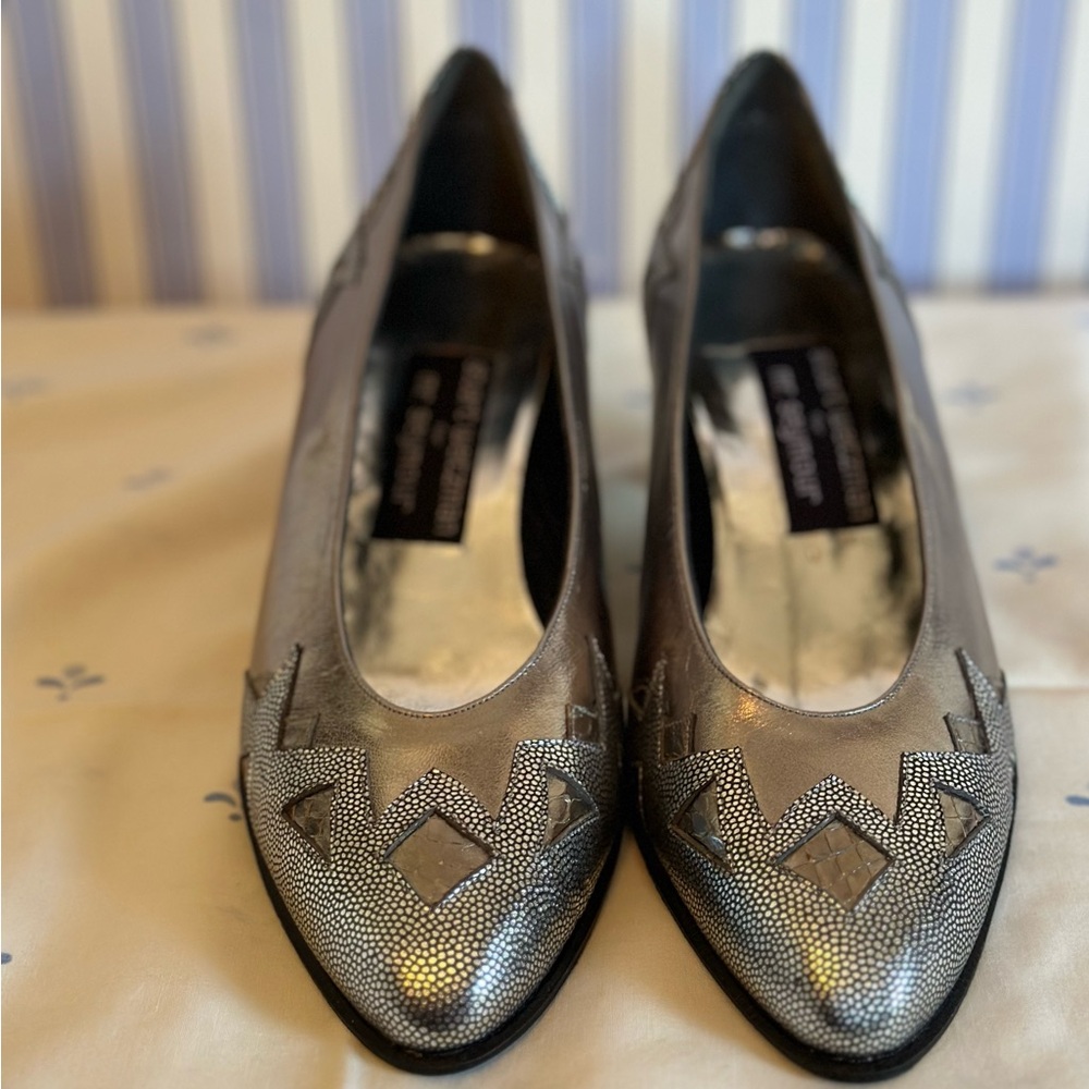 Stuart Weitzman Silver Heels with Cutout Design
